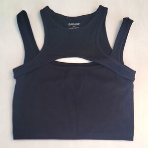Garage Black Sleeveless Stretchy Ribbed Crop Tank Top